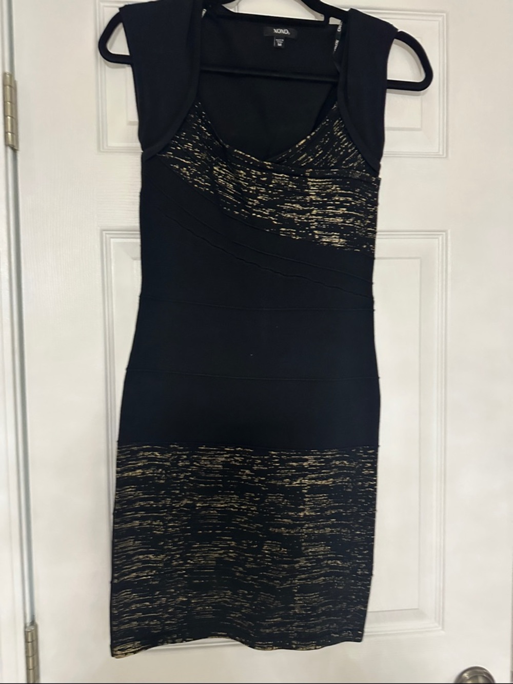 XOXO Black and Gold Midi Sheath Dress
